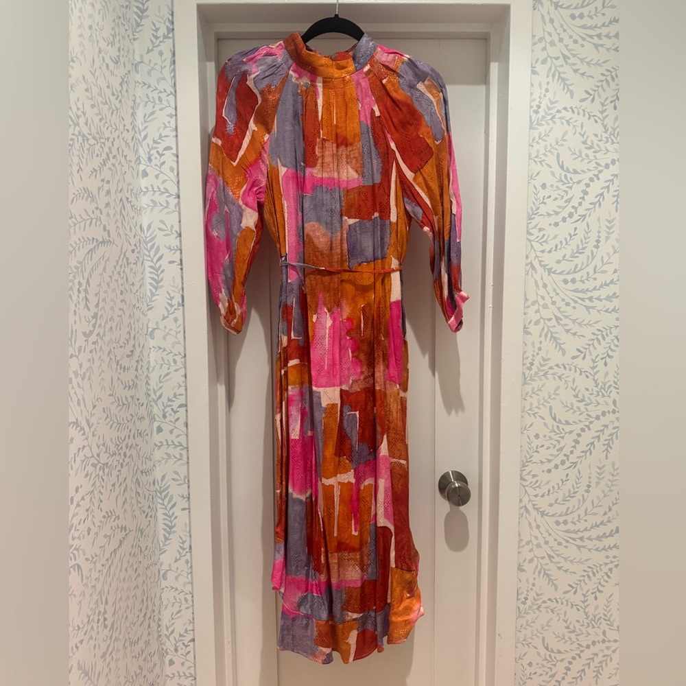Anthropologie Maeve Pink Orange Lavender Floral Midi Dress